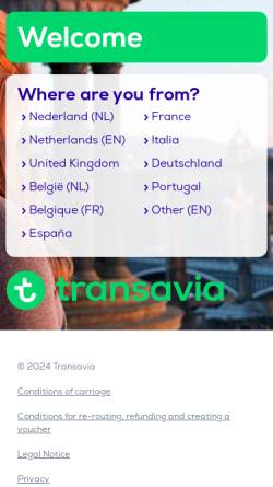 Vorschau der mobilen Webseite www.transavia.com, Transavia Airlines C.V.