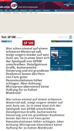 Vorschau der mobilen Webseite www.4players.de, 4Players Test: GP 500