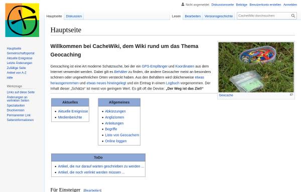 Vorschau von www.cachewiki.de, CacheWiki