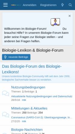 Vorschau der mobilen Webseite www.biologie-lexikon.de, Biologie-Board