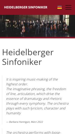 Vorschau der mobilen Webseite www.heidelberger-sinfoniker.de, Heidelberger Sinfoniker und Schlierbacher Kammerorchester