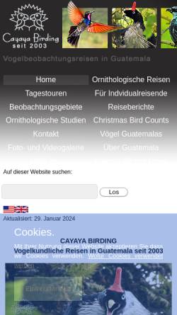 Vorschau der mobilen Webseite www.cayaya-birding.de, Cayaya Birding