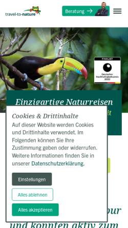 Vorschau der mobilen Webseite www.travel-to-nature.de, Travel-to-nature GmbH