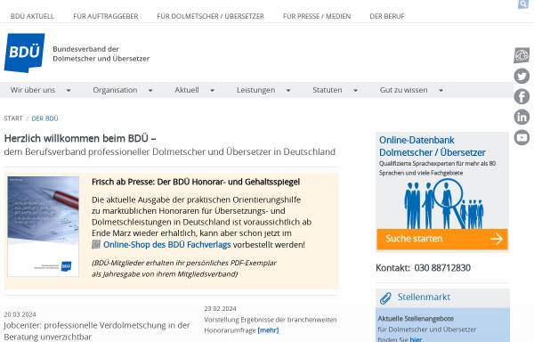 Vorschau von www.bdue.de, BDÜ – Bundesverband der Übersetzer und Dolmetscher e.V.