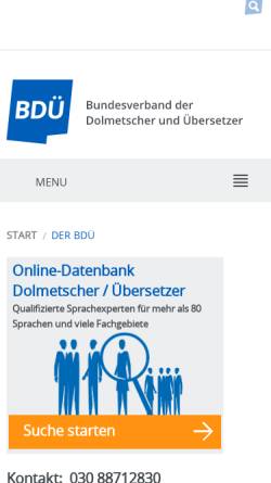 Vorschau der mobilen Webseite www.bdue.de, BDÜ – Bundesverband der Übersetzer und Dolmetscher e.V.
