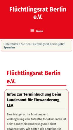 Vorschau der mobilen Webseite fluechtlingsrat-berlin.de, Flüchtlingsrat Berlin