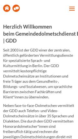 Vorschau der mobilen Webseite www.gemeindedolmetschdienst-berlin.de, Gemeindedolmetschdienst Berlin - Gesundheit Berlin e.V.