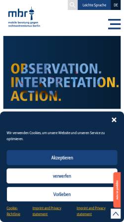 Vorschau der mobilen Webseite www.mbr-berlin.de, Mobile Beratung gegen Rechtsextremismus (MBR)