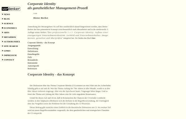 Vorschau von www.vordenker.de, Corporate Identity als ganzheitlicher Management-Prozess