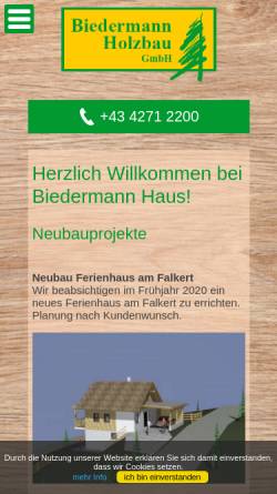 Vorschau der mobilen Webseite www.biedermann-haus.com, Biedermann Holzbau Gmbh