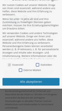 Vorschau der mobilen Webseite www.basi.de, Bundesarbeitsgemeinschaft für Sicherheit und Gesundheit bei der Arbeit (Basi) e.V.