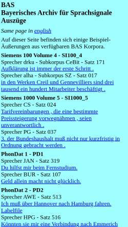 Vorschau der mobilen Webseite www.phonetik.uni-muenchen.de, Bayerisches Archiv für Sprachsignale (BAS)
