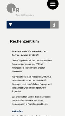 Vorschau der mobilen Webseite www.uni-regensburg.de, Rechenzentrum der Universität Regensburg