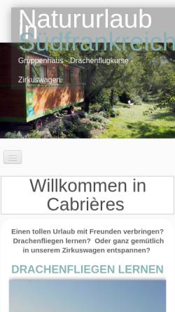 Vorschau der mobilen Webseite www.cabrieres.net, Drachenflugzentrum Millau