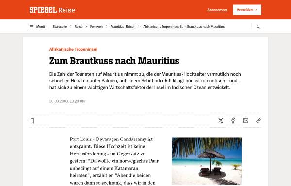 Vorschau von www.spiegel.de, SPIEGEL ONLINE - Zum Brautkuss nach Mauritius