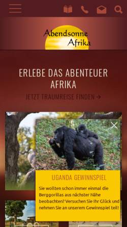 Vorschau der mobilen Webseite abendsonneafrika.de, Abendsonne Afrika