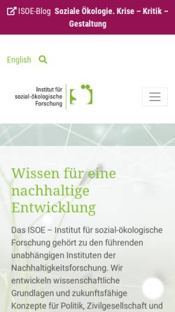 Vorschau der mobilen Webseite www.isoe.de, Institut für sozial-ökologische Forschung (ISOE)
