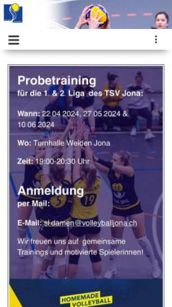 Vorschau der mobilen Webseite www.volleyballjona.ch, TSV Jona Volleyball