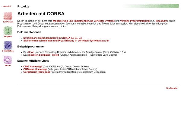 Vorschau von www.paehler.org, Arbeiten mit CORBA