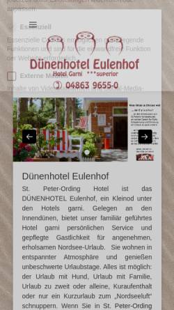 Vorschau der mobilen Webseite www.duenenhotel-eulenhof.de, Dünenhotel Eulenhof