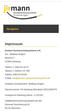Vorschau der mobilen Webseite www.jirmann-sonnenschutzsysteme.de, Jirmann Sonnenschutzsysteme