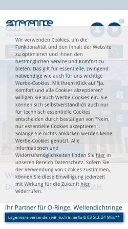 Vorschau der mobilen Webseite www.o-ring.de, Dichtelemente arcus GmbH