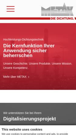 Vorschau der mobilen Webseite www.metax-gmbh.de, Metax Kupplungs- und Dichtungstechnik GmbH