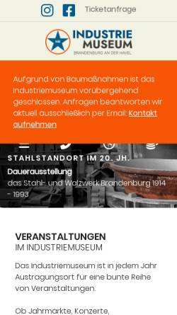 Vorschau der mobilen Webseite industriemuseum-brandenburg.de, Brandenburg an der Havel, Industriemuseum
