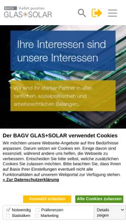 Vorschau der mobilen Webseite www.agvglas.de, Arbeitgeberverband der Deutschen Glasindustrie e.V. (AGV-Glas)