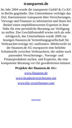 Vorschau der mobilen Webseite www.transparent.de, Transparent GmbH