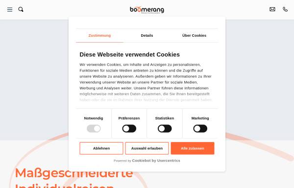 Vorschau von www.boomerang-reisen.de, Boomerang Solutions GmbH