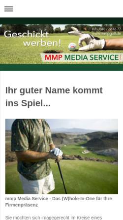 Vorschau der mobilen Webseite www.mmpgolf.de, mmp Media Service - Islam & Dressler