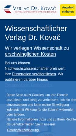 Vorschau der mobilen Webseite www.verlagdrkovac.de, Verlag Dr. Kovač