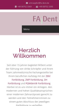 Vorschau der mobilen Webseite www.fa-dent.de, Fortbildung ZMV