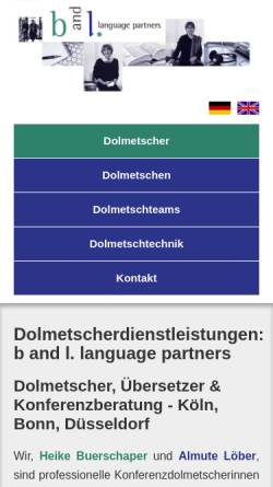 Vorschau der mobilen Webseite www.b-and-l.de, Dolmetscherdienst: b and l. language partners