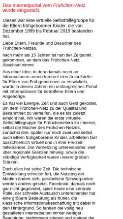 Vorschau der mobilen Webseite www.fruehchen-netz.de, Frühchen-Netz - Portal für die Eltern frühgeborener Kinder
