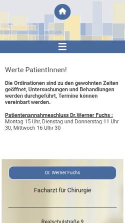 Vorschau der mobilen Webseite www.dr-fuchs.at, Fuchs, Dr. Werner, Facharzt für Chirurgie