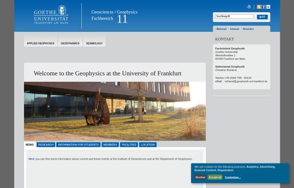 Vorschau von www.geophysik.uni-frankfurt.de, Abteilung Geophysik an der Universität Frankfurt am Main