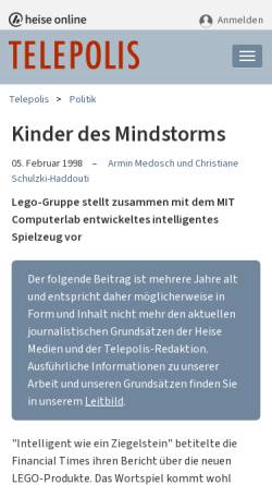 Vorschau der mobilen Webseite www.heise.de, Kinder des Mindstorms