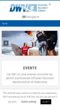 Vorschau der mobilen Webseite www.wellenreitverband.de, Deutscher Wellenreit Verband e.V.
