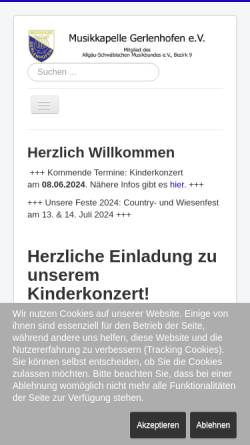 Vorschau der mobilen Webseite www.mkgerlenhofen.de, Musikkapelle Gerlenhofen e. V.