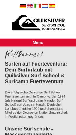 Vorschau der mobilen Webseite www.quiksilversurfschoolfuerteventura.de, Quiksilver Surf School