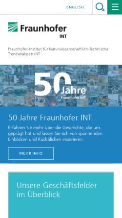 Vorschau der mobilen Webseite www.int.fraunhofer.de, Fraunhofer-Institut für Naturwissenschaftlich-Technische Trendanalysen (INT)