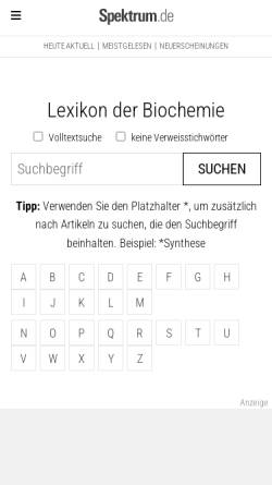 Vorschau der mobilen Webseite www.wissenschaft-online.de, Lexikon der Biochemie