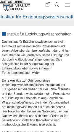 Vorschau der mobilen Webseite www.uni-giessen.de, Institut für Erziehungswissenschaften Gießen