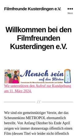 Vorschau der mobilen Webseite www.filmfreunde-kusterdingen.de, Filmfreunde Kusterdingen