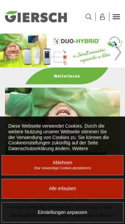 Vorschau der mobilen Webseite www.giersch.de, Enertech GmbH Division Giersch Brenner und Heizsysteme