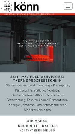 Vorschau der mobilen Webseite www.koenn.de, KÖNN GmbH Industrieofenbau und Thermotechnik