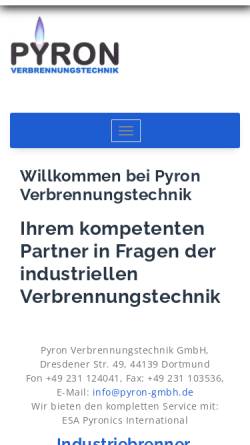 Vorschau der mobilen Webseite www.pyron-verbrennungstechnik.de, Pyron Verbrennungstechnik GmbH