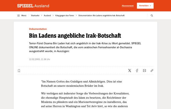 Vorschau von www.spiegel.de, Spiegel online: Bin Ladens angebliche Irak-Botschaft